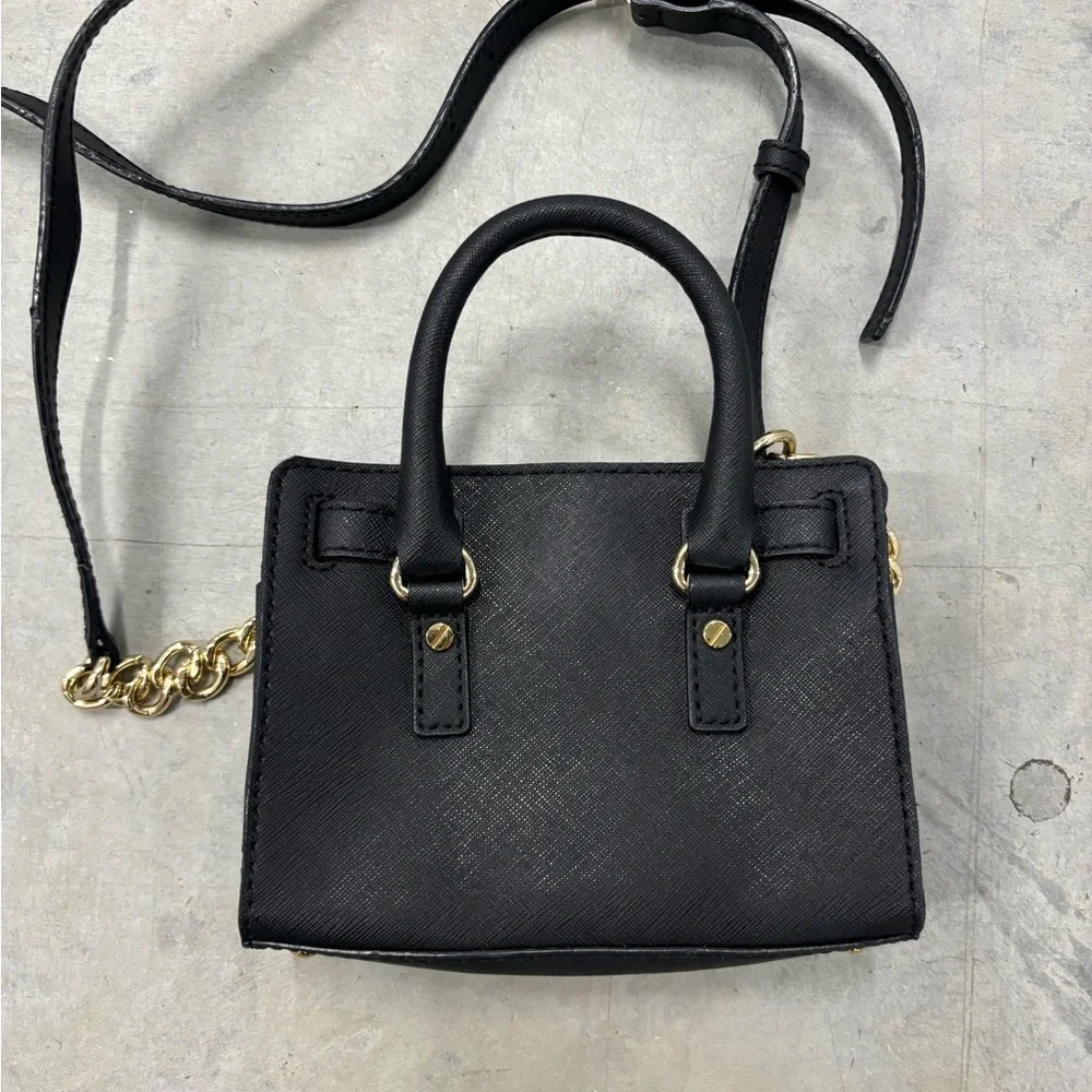 Michael‎ Kors Micro Hamilton Black Leather Crossbody Handbag